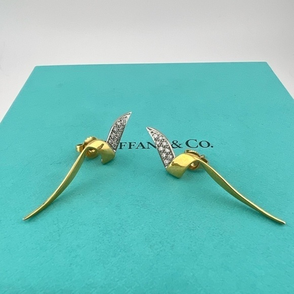 Tiffany & Co. 1983 Diamond Chrysalis Earrings 18k Gold Paloma Picasso - Picture 4 of 7